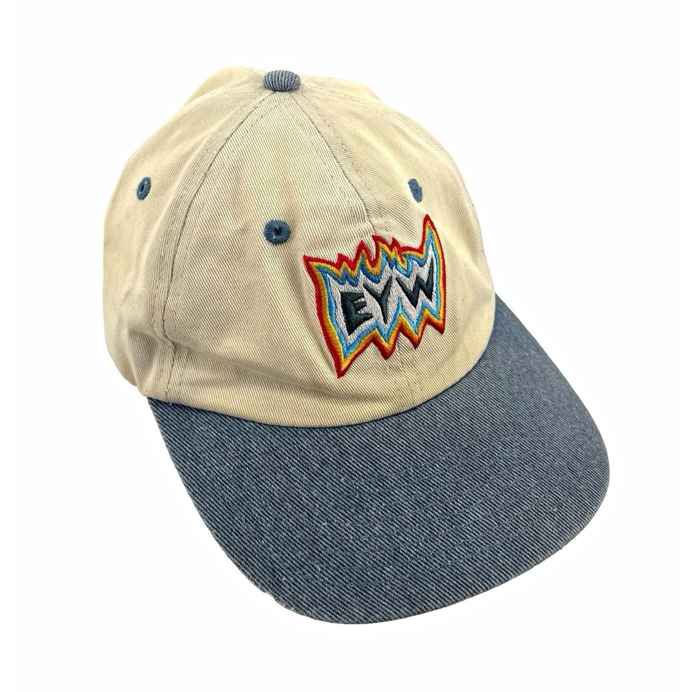 Eat Your Water EWW Baseball Cap Beige Blue Colorblock Logo Adjustable One Size